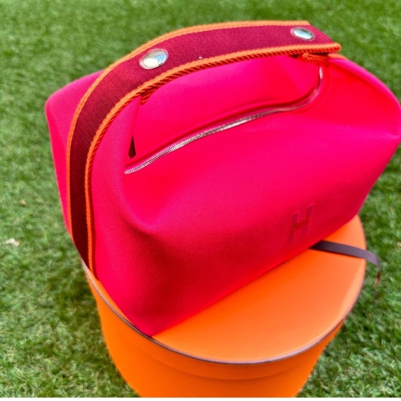 NWT Hermes Bride-A-Brac Case GM Canvas Hibiscus Pink Pouch Large Model. - Picture 1 of 5